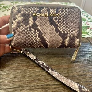 Michael Kors Brown Snake Pattern Wristlet